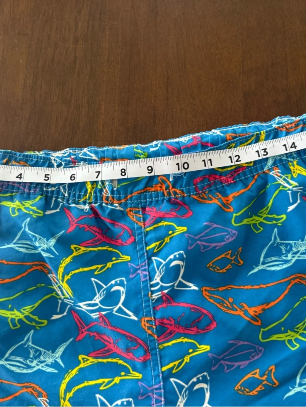 Peter Millar Shark Print Swim Trunks Blue Multicolor Size By Measurements - Picture 5 of 6
